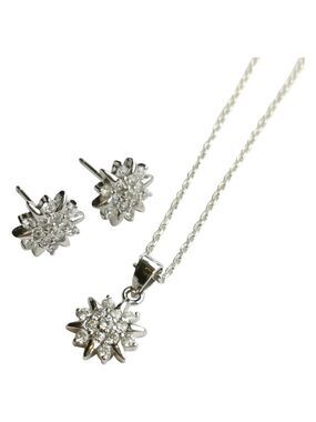 Sterling silver cz starburst necklace earring set NEW